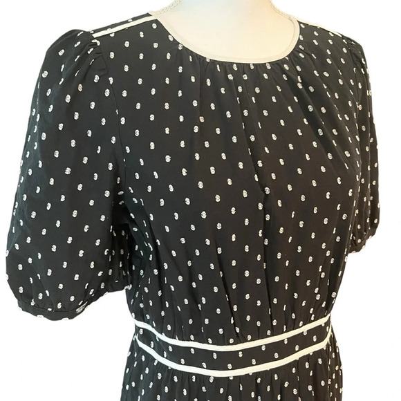 Loft Clip Dot Flounce Dress Blouson Sleeves Black Size 6 - Picture 6 of 16